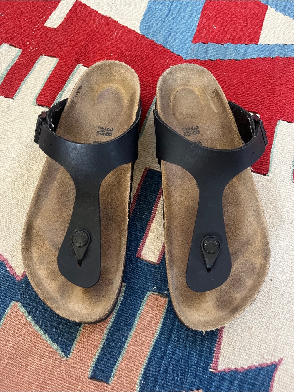Birkenstock Black Leather Gizeh Thong Sandals - Women